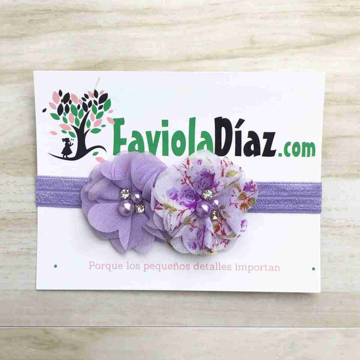 Vincha Lila con Flores Bianca 2 Vincha Lila con Flores Bianca - Imagen 2