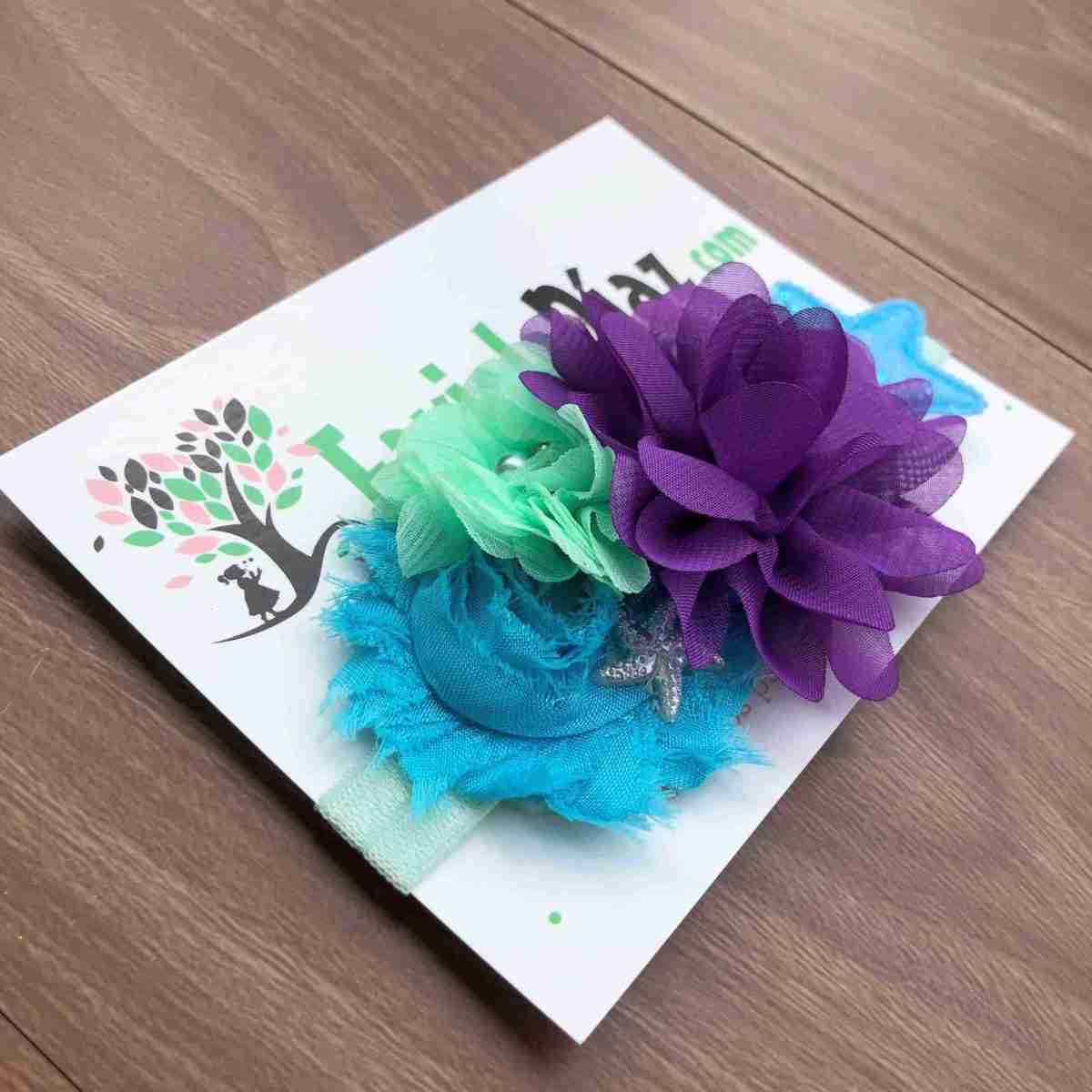 Vincha Menta, Turquesa y Morada con Estrellas y Flores de Sirena 2 Vincha Menta, Turquesa y Morada con Estrellas y Flores de Sirena - Imagen 2