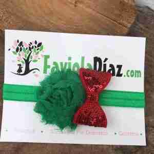 Vincha con Flor Verde y Lazo Rojo Caridad