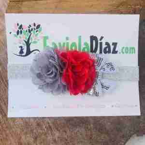 Vincha Navideña con Flores y Lazo Roja y Plateado