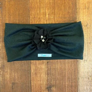 Vincha Negra Turbante con Flor