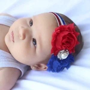 Vincha Patriótica Costarricense Blanco Azul y Rojo De Flores Beverly