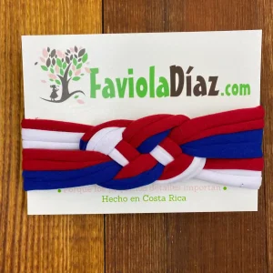 Vincha Patriótica Costarricense Blanco Azul y Rojo con Nudo Náutico