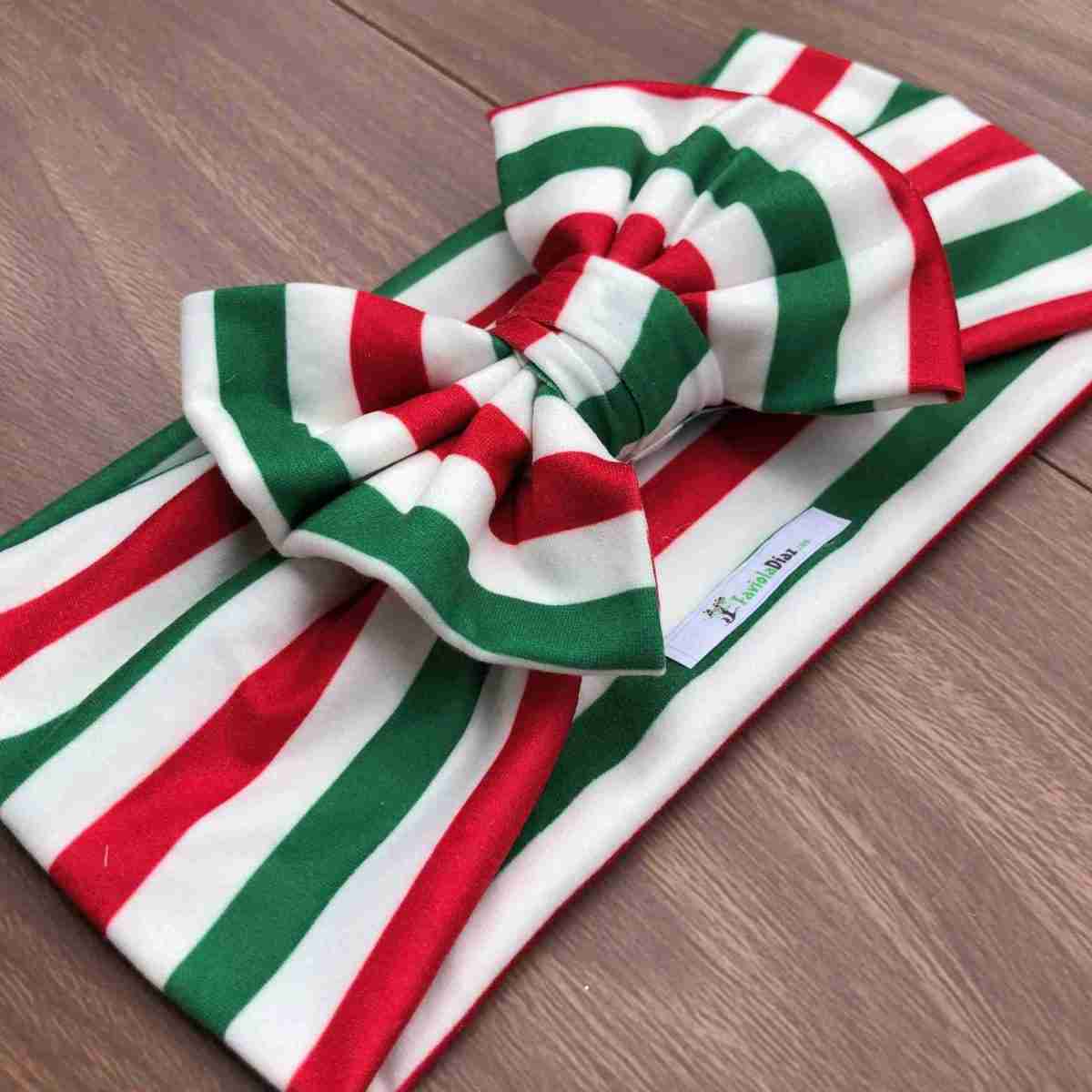 Vincha Roja, Verde y Blanca Turbante de Rayas con Lazo 2 Vincha Roja, Verde y Blanca Turbante de Rayas con Lazo - Imagen 2