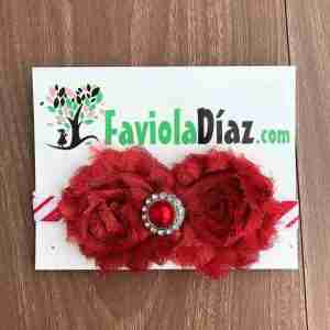 Vincha Roja con Flores y Perla Beverly