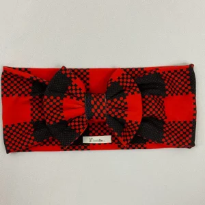 Vincha Roja de Cuadros Estampada Turbante con Lazo