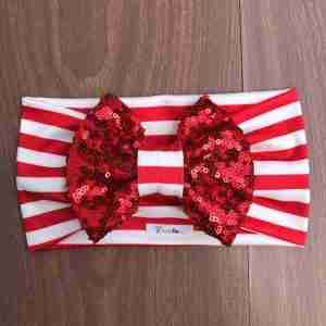 Vincha Roja y Blanco Turbante con Lazo de Lentejuelas Alondra