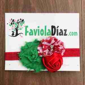 Vincha Roja y Verde con Flores