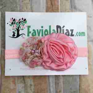 Vincha Rosada y Beige con 2 Flores Caterina
