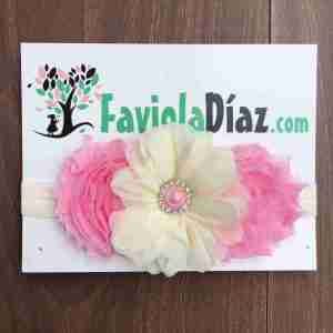 Vincha Rosado y Beige con Flores Abigail