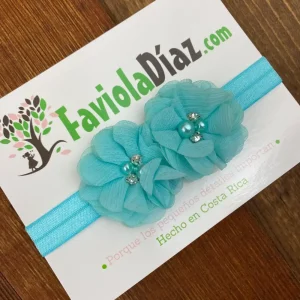 Vincha Turquesa con Flores Bianca