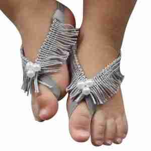 Sandalias Pie Descalzo Plateadas de Barbas
