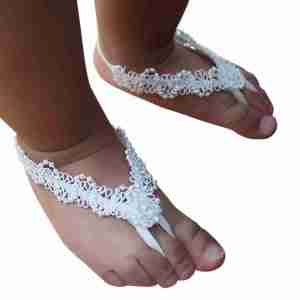 Sandalias Pie Descalzo Blanca con Perlas Adelita