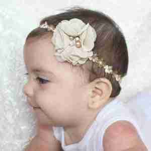 Vincha Beige y Dorado con Flor
