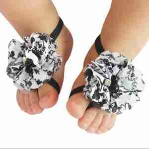 Sandalias Pie Descalzo Blanco con Negro de Flor