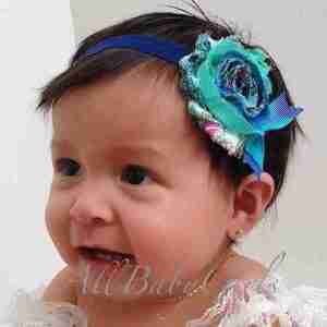 Vincha Azul con Flor Shabby