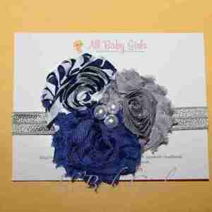 Vincha Azul y Plateado con Flores