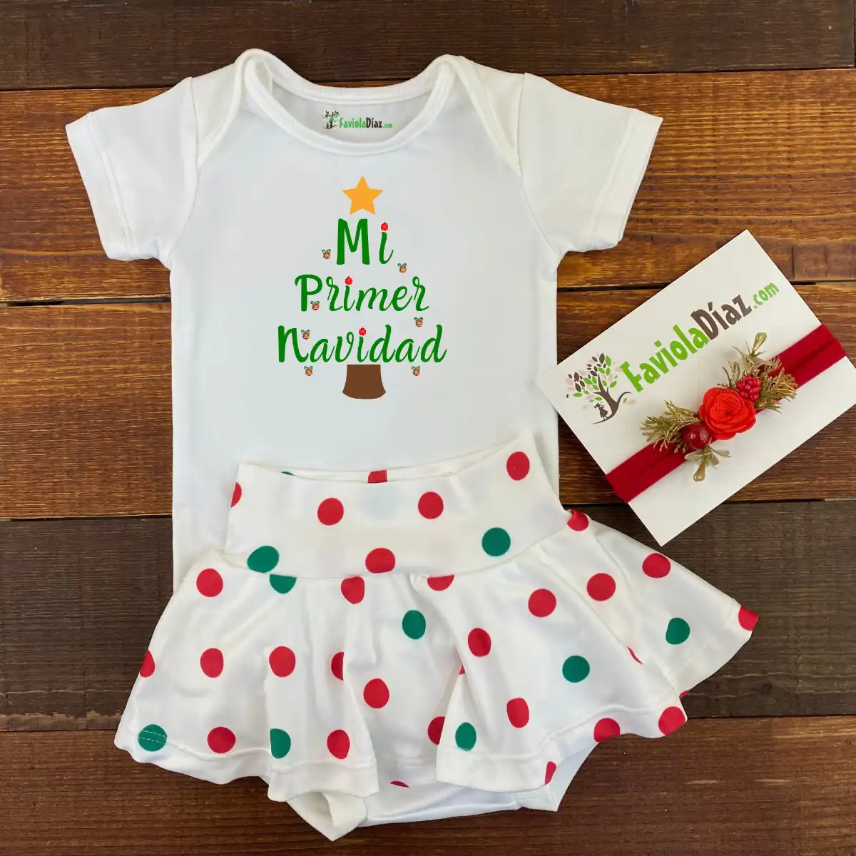 Conjunto de Calzón Falda Vincha y Mameluco Mi Primer Navidad Árbol 1 Conjunto de Calzón Falda Vincha y Mameluco Mi Primer Navidad Árbol