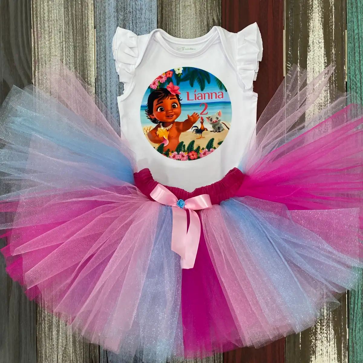 Set de Tutu y Mameluco con Mangas Aleteadas Alusivo a Moana 1 Set de Tutu y Mameluco con Mangas Aleteadas Alusivo a Moana