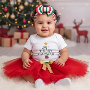 Set de Vincha, Tutu y Mameluco con Árbol Mi Primer Navidad