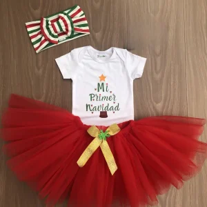 Set de Vincha, Tutu y Mameluco con Árbol Mi Primer Navidad