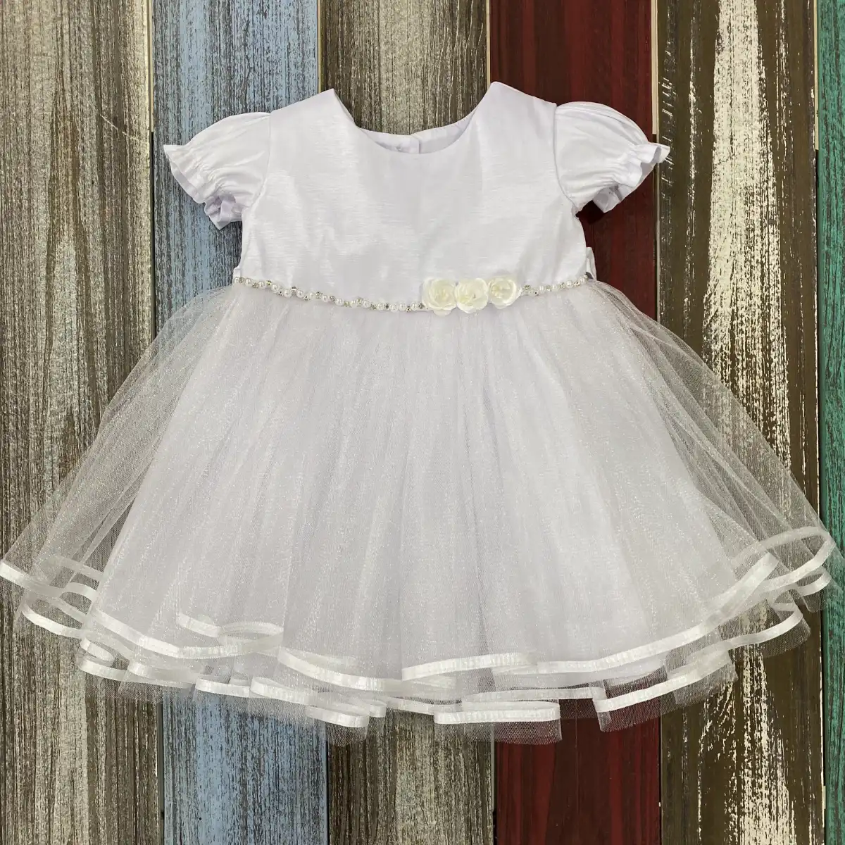 Vestido Blanco con Mangas y Flores Jimena 1 Vestido Blanco con Mangas y Flores Jimena