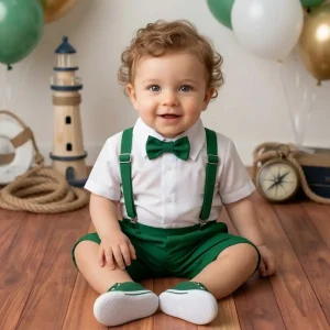 Conjunto Verde y Blanco para Niño con Short y Camisa Manga Corta