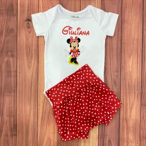 Set de Mameluco y Short Unisex Rojo Alusivo a Minnie