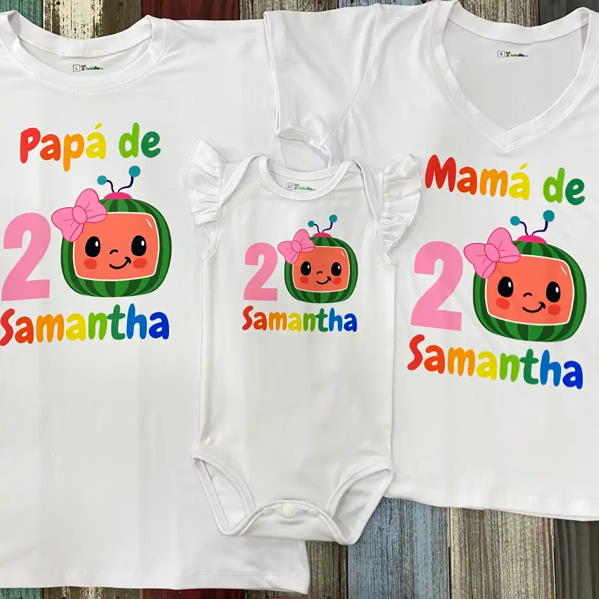 Conjunto de Tutu Verde Celeste y Rosado y Mameluco con Mangas Aleteadas alusivo a Cocomelon 2 Conjunto de Tutu Verde Celeste y Rosado y Mameluco con Mangas Aleteadas alusivo a Cocomelon - Imagen 2