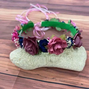 Corona Vino Palo Rosa Azul y Fucsia con Flores