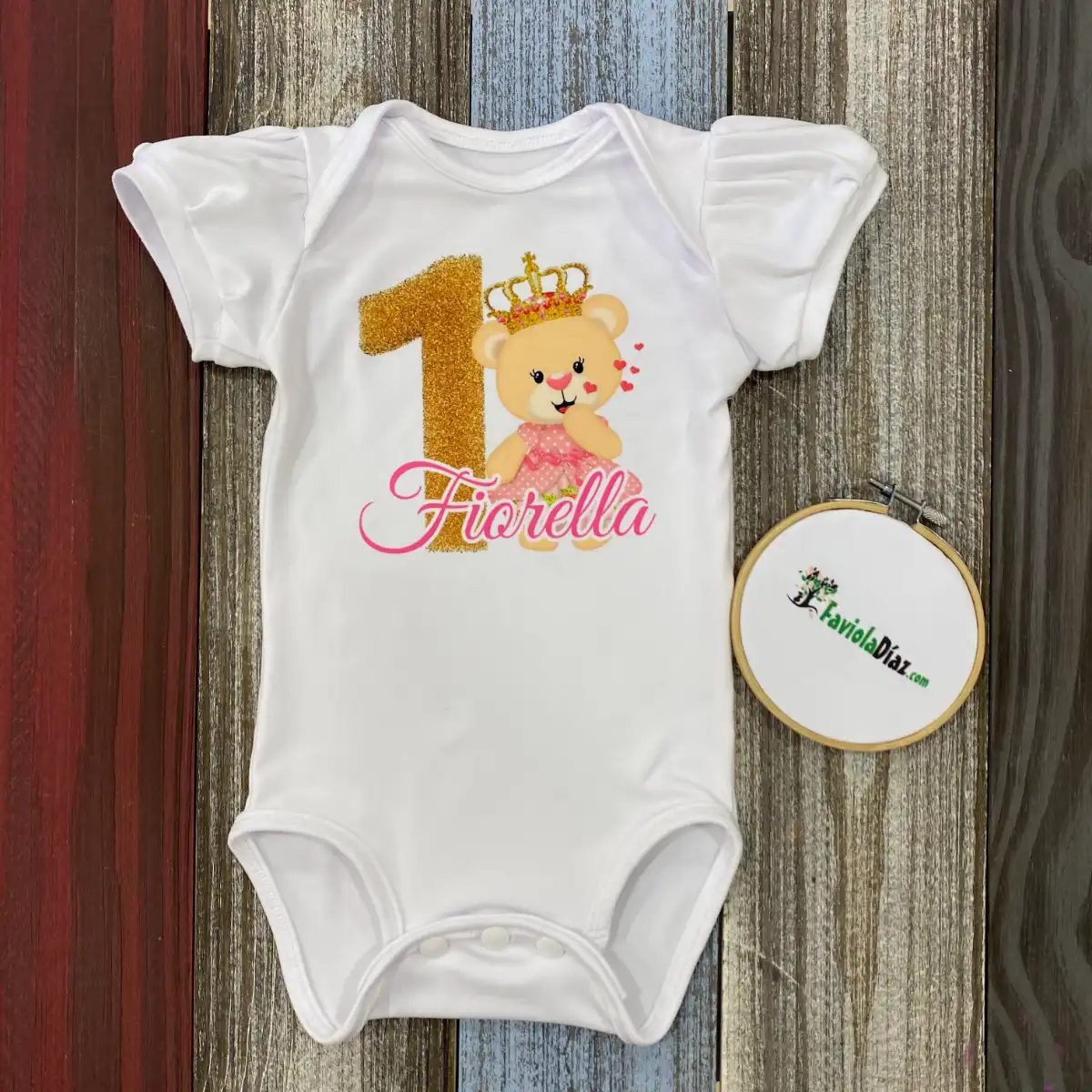Mameluco con Mangas Bombachas Primer Cumpleaños Osita con Nombre 1 Mameluco Primer Cumpleaños Osita con Nombre