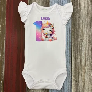 Mameluco con Mangas Aleteadas de Unicornio con Margaritas