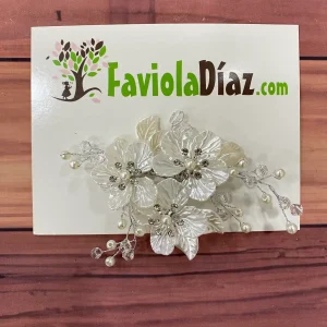 Prensa Plateada de Flores con Pedrería y Perlas