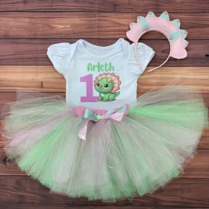 Set de Diadema Tutu y Mameluco con mangas bombachas alusivo a Dinosaurio
