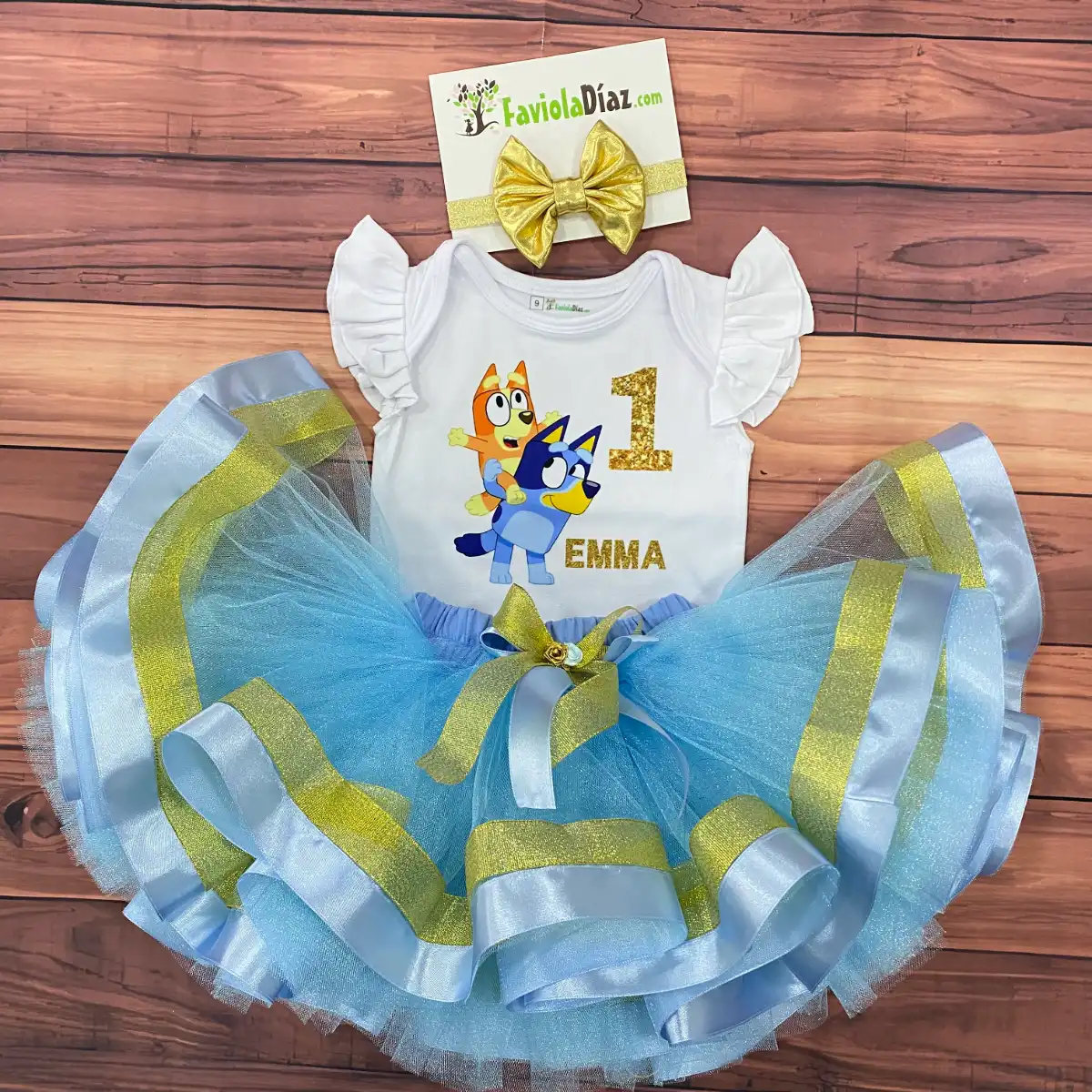 Set de Tutu y Mameluco con mangas bombachas alusivo a Bluey y Bingo 1 Set de Tutu y Mameluco con mangas bombachas alusivo a Bluey y Bingo
