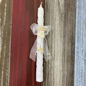 Vela Torneada Blanca con Flores