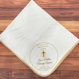 Cobija para Bautizo Blanca y Beige
