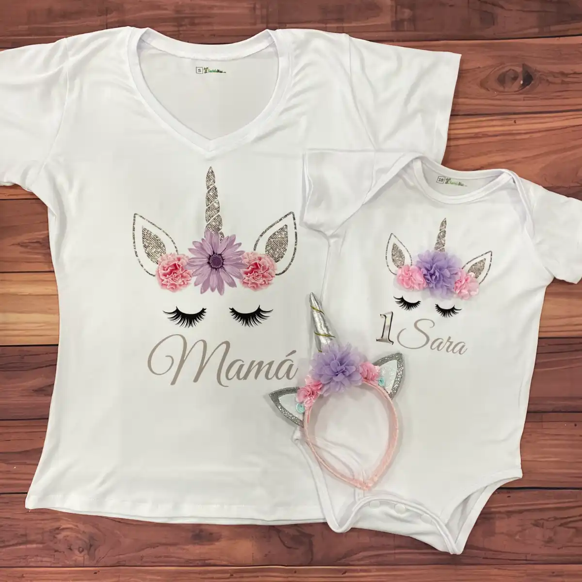 Set de Diadema Tutu y Mameluco Plateado Lila Rosado y Celeste de Unicornio con Flores 2 Set de Diadema Tutu y Mameluco Plateado Lila Rosado y Celeste de Unicornio con Flores - Imagen 2