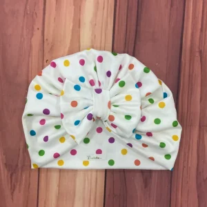 Turbante Blanca de Lazo con Puntos de Colores