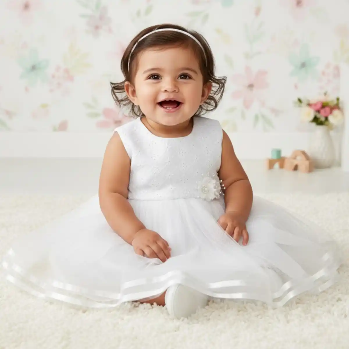 Vestido Blanco Cordelia con Flores Bernardette 1 Vestido Blanco Cordelia con Flores Bernardette