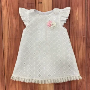 Vestido con Mangas Betania y Flores Blancas y Rosadas Belén
