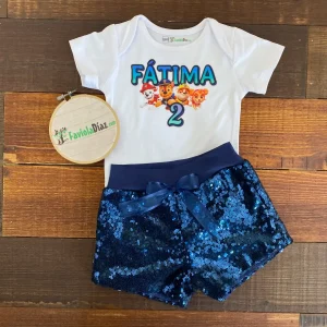 Set de Short Azul de Lentejuelas y Mameluco alusivo a Paw Patrol