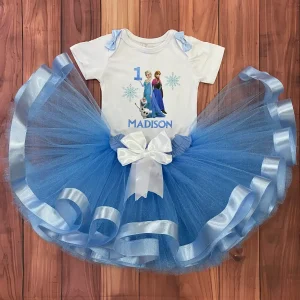 Set de Tutu y Mameluco Celeste alusivo a Anna Olaf y Elsa de Frozen