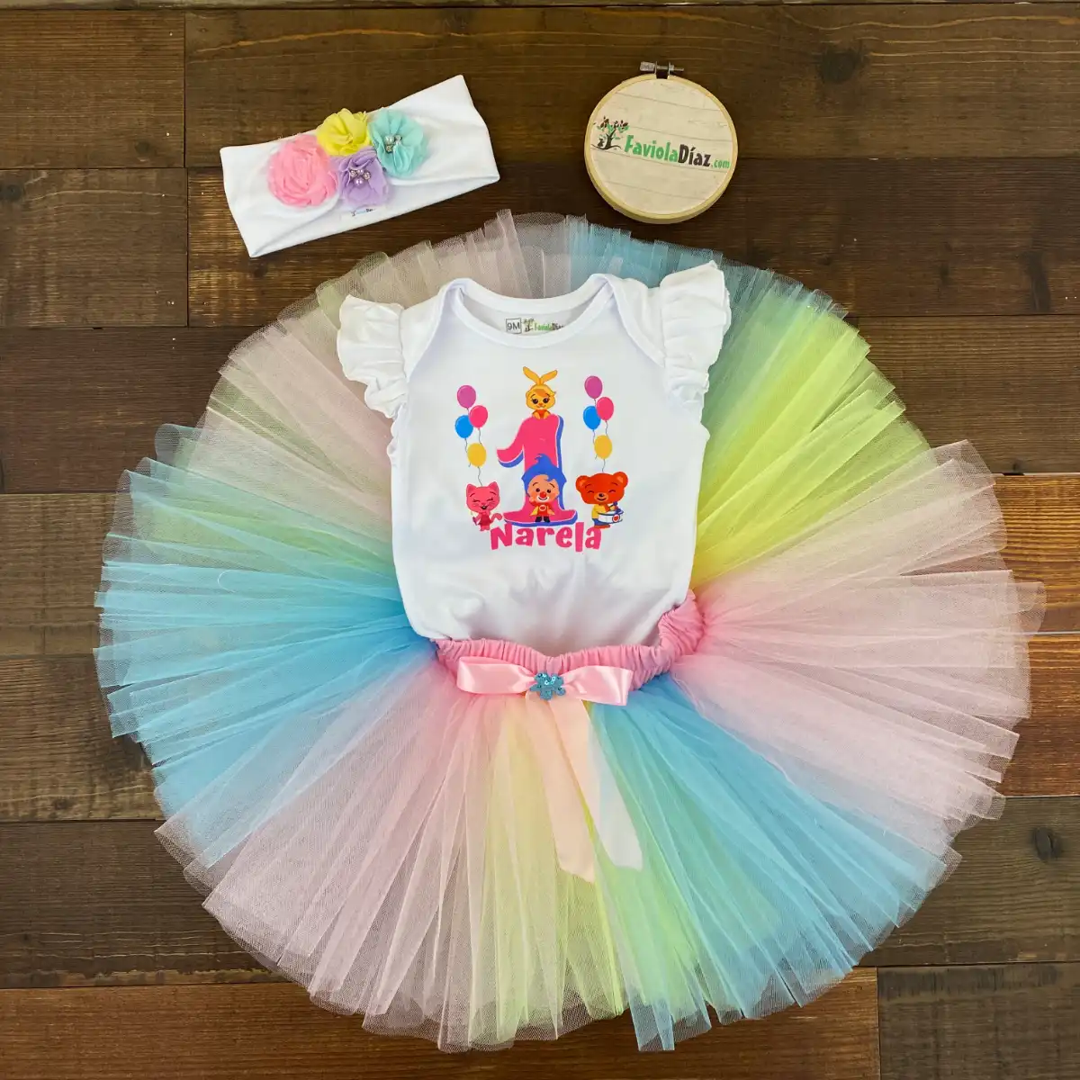 Set de Vincha Tutu Multicolor y Mameluco Alusivo a Plim Plim 1 Set de Vincha Tutu Multicolor y Mameluco Alusivo a Plim Plim