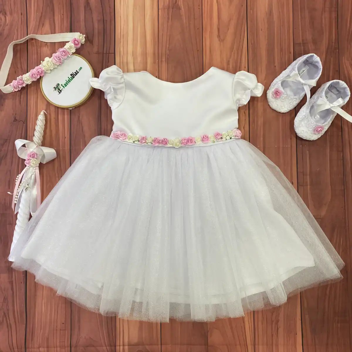 Vestido Blanco María con Mangas y Flores Berenice 2 Vestido Blanco María con Mangas y Flores Berenice - Imagen 2