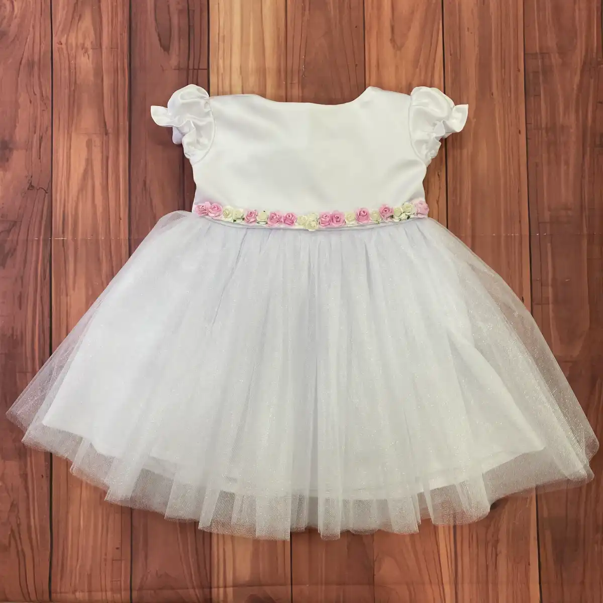 Vestido Blanco María con Mangas y Flores Berenice 1 Vestido Blanco María con Mangas y Flores Berenice