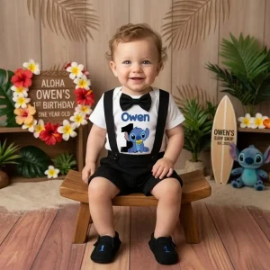 Set de Short y Mameluco alusivo a Stitch