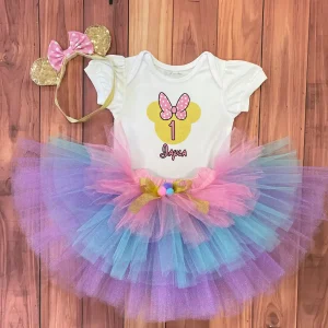 Set de Vincha, Tutu y Mameluco con Mangas Aleteadas alusivo a Minnie