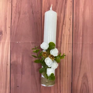 Vela Capitolio Blanca y Verde con Flores Ángela