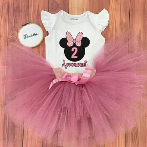 Set de Tutu Palo Rosa con Mameluco de Mangas Aleteadas Alusivo a Minnie